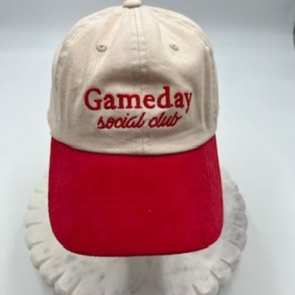 Universal Thread Gameday Social Club Baseball Cap Cream Red Corduroy Brim NWT